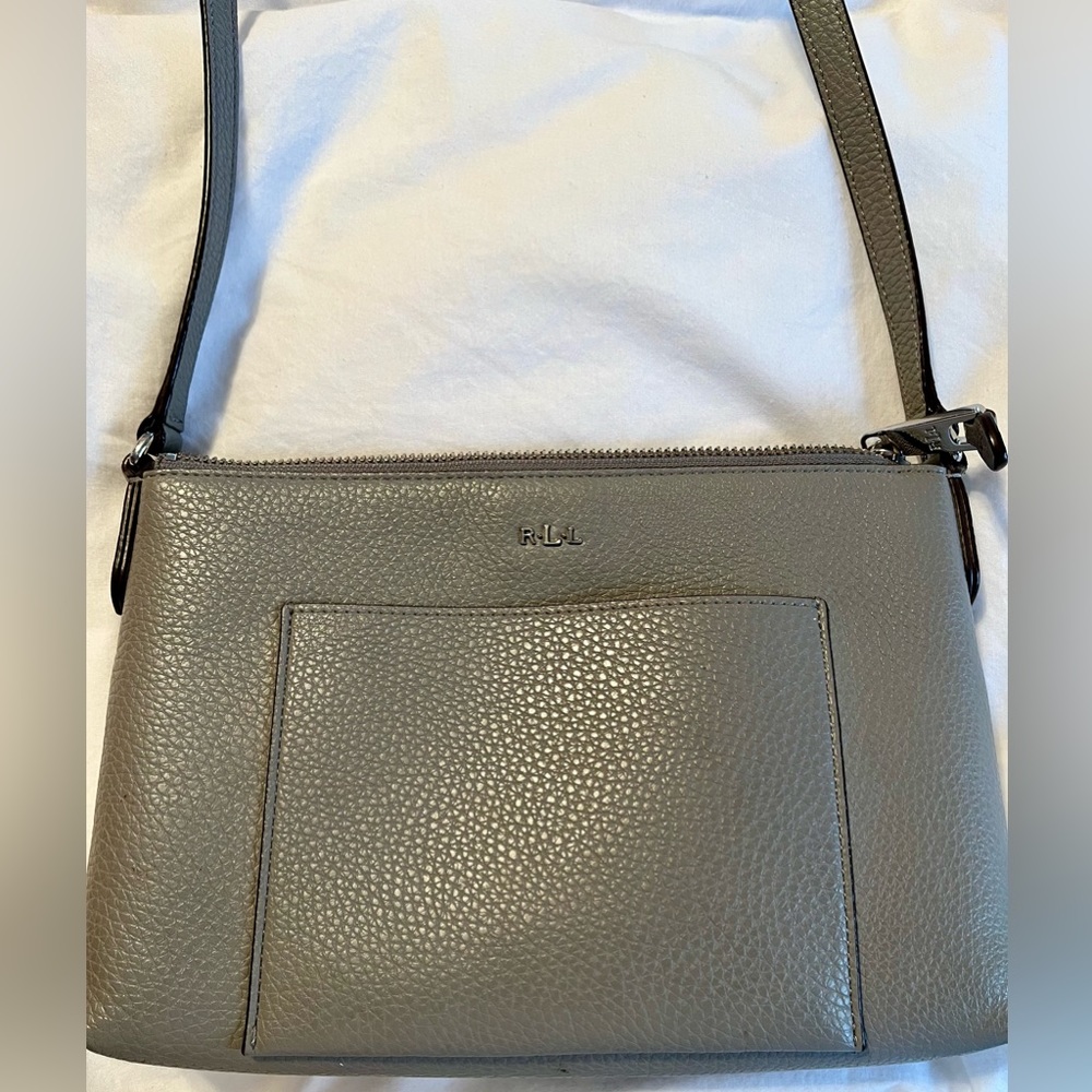 Ralph Lauren 👜 purse, gray pebbled leather with adjustable over shoulder strap